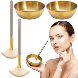Facial Esthetician Brush and Bowl Set for Mask Application, Stainless Steel Beauty Tool Kit, PAGOW 4 Pcs Facial Brushes Esthetician Supplies with Fan Brushes