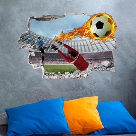 ANHUIB Large 3D Football Wall Stickers for Boys Bedroom,Football Player Wall Decals,Football Wall Art For Teenage Boys,Breakthrough Football Wall Decals Nursery,Soccer Sport Wall Sticker for Kids Room