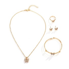 FDEETY Jewellery Set Women's Crystal Pendant Necklace Bracelet Rings Stud Earrings Jewellery Set Bridal Jewellery Set Vintage Elegance Fashion Accessories Gifts for Girls Weddings Birthday, Alloy