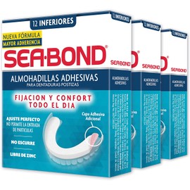 Sea-Bond Kit Almohadilla Adhesiva para Dentaduras Postizas Inferiores, 3 pack 12 Piezas Cada una