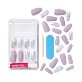 KISS Gel Fantasy Glue-On Nails Lavender Glitter Long Length Coffin Shape