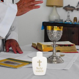 DOITOOL Holy Water Bottles 6Pcs Holy Water Container Holy Water Plastic Bottle Empty Container with Gold Cross for Easter Catholic Christian Baptism Party Prop - 60ml