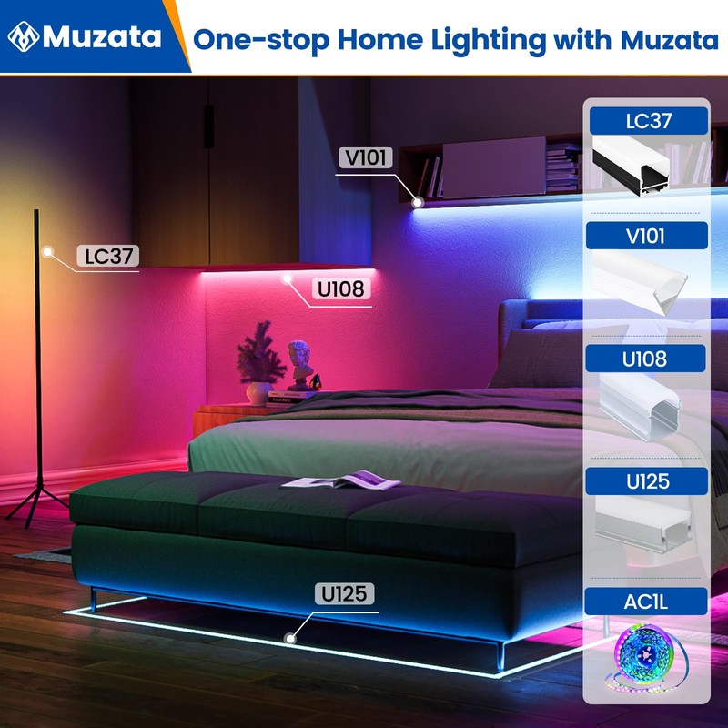 Muzata 5Pack 3.3FT/1M Spotless LED Channel Waterproof Silver Aluminum LED