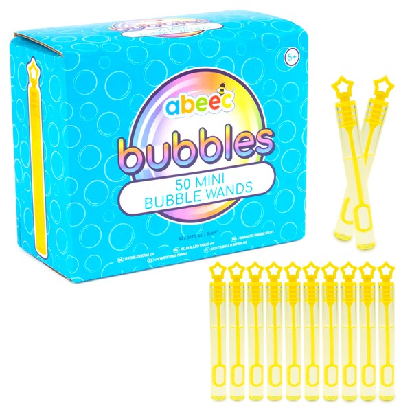 abeec 50 Mini Bubble Wands - Party Bag Fillers For Kids - Bubbles For Kids - Bubbles Party Bag Fillers - Mini Bubbles For Party Bags - Bubble Wands For Kids Multipack - Kids Party Games - Bubbles