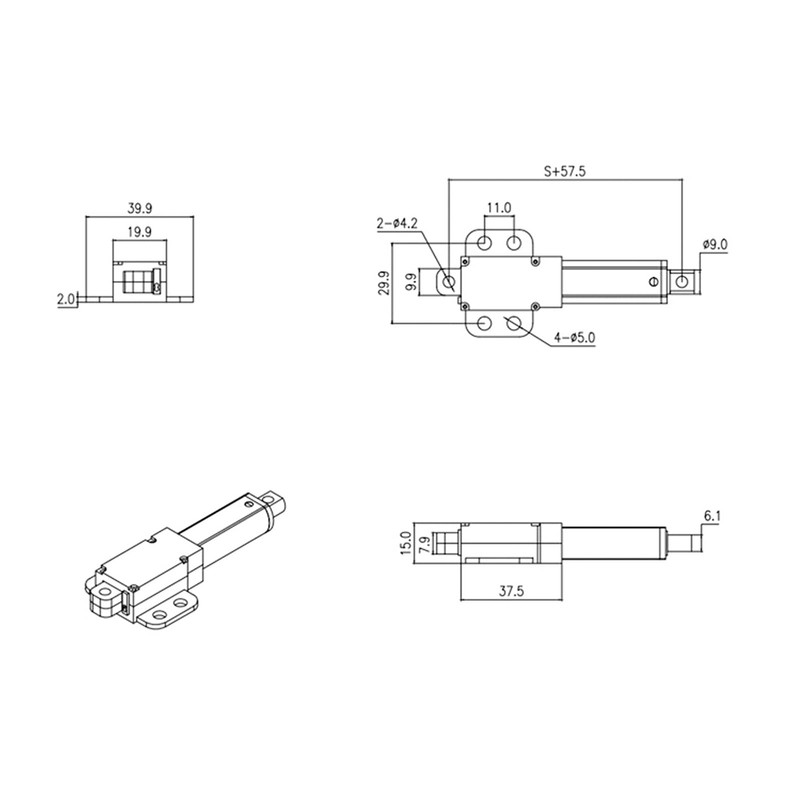 Micro Linear Actuator, Mini Electric Linear Actuator Stroke 6" 12V