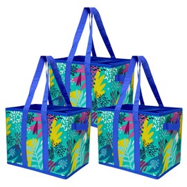 DURASACK Grocery Tote Bag 3-Pack All-Purpose Collapsible Tote Bags with Handles Kitchen Reusable Grocery Bags, Leaf