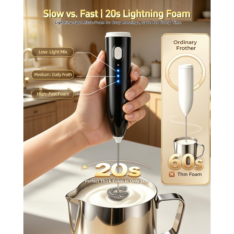 Milk Frother Handheld,Portable Electric Drink Mixer&Wand,Egg Whisk-Black