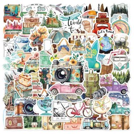 50pcs Outdoor Travel Stickers for Kids, Hiking Camping Stickers for Water Bottle, Outdoor Adventure Decals for Laptop Luggage Cup Bicycle Guitar Scrapbook(Outdoor)