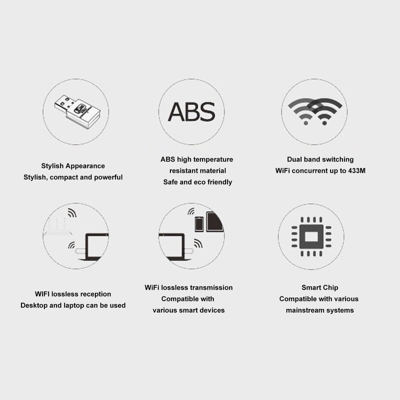 USB WiFi Adapter, 2.4G 5G Dual Band Wireless Network Transceiver,