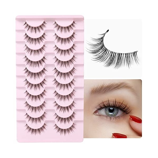 Ruairie Natural Lashes with Clear Band Fluffy Wispy False Lashes Natural Look 10 Pairs Fake Eyelashes Pack