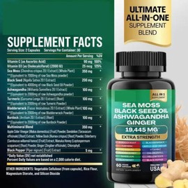 Sea Moss Supplement, vegan and sugar-free,Sea Moss, Black Seed Oil, Ashwagandha, Turmeric, All-in-One Formula with over 15+ Super Ingredients, Extra Strength & High Potency, 60 Capsules