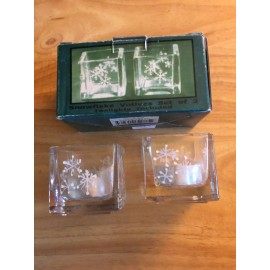Tee Time CRYSTAL SNOWFLAKE VOTIVE TEA LIGHT Candle Holder Set Of 2 With Tealight
