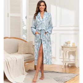 Local Stock Plush Oversize Winter Soft Warm Long Flannel Bathrobe with Hooded Women Thick Night Fleece Bath Robes DressingSize: XL, Color: hooded blue