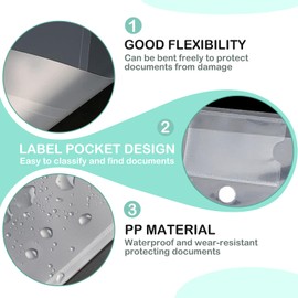 Donken 30 Document Wallets A4, Document Folder with Press Stud, Clear Pocket A4 for Organising with Label Pocket (30, Transparent)