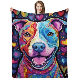 ALIFAFA Pit-Bull Blanket, Pit-Bull Gifts for Women/Men/Pit-Bull Lovers, Pit-Bull Lovers Gifts, Pit-Bull Owner Gifts, Pit-Bull Themed Gifts, Colorful Pit-Bull Dog Throw Blanket,60"x50"