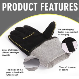 iuhkjnuh Fireplace Gloves Fire Heat Resistant: Fireproof Leather for Fireplace Fire Pit Wood Stove Campfire Furnace BBQ Grill Stick Mig Welding Welder Gear (L)