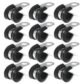 Nayciiy 12 PCS Stainless Steel Cable Clamp Assortment Kit Rubber Coated Cushioned Insulated Metal Cable Clamp for Tube, Pipe or Wire Cord Installation(12, 5/16 Inch)