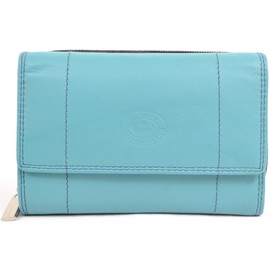 Ladies Soft Real Nappa Leather Zip-around Purse with Front Flap and Double Credit Card Swing Section (Lilac/Dark Brown/Dark Red/Mid Brown) (Ocean)