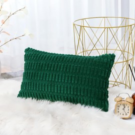 OTOSTAR Corduroy Decorative Throw Pillow Covers 12x20 Inch Super Soft Boho Striped Rectangle Pillow Covers Case Modern Cushion Covers for Sofa Couch Bedroom Car Decor Christmas Green
