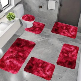 Xihbxyly Xihbxyly Mixed Color Bath Mats Set 6 Piece Non Slip Thick Bathroom Rugs Sets Universal Soft Comfort Bathroom Floor Bath Mats Rugs Set with Lid Cover Water Absorption Machine Washable Fast Dry (Red)
