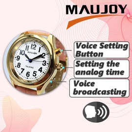 MAUJOY Quality Clear and Loud Voice Ultra Thin Ladies English Talking Watch Speaks The Time, Date or Alarm time for Elderly, Impaired Sight or Blind