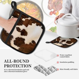 JYCardPKT Pot Holders for Kitchen, Heat Resistance Hot Pads, Cute Potholder with Pocket for Kitchen Cooking Baking 2 Packs, Brown Cowhide
