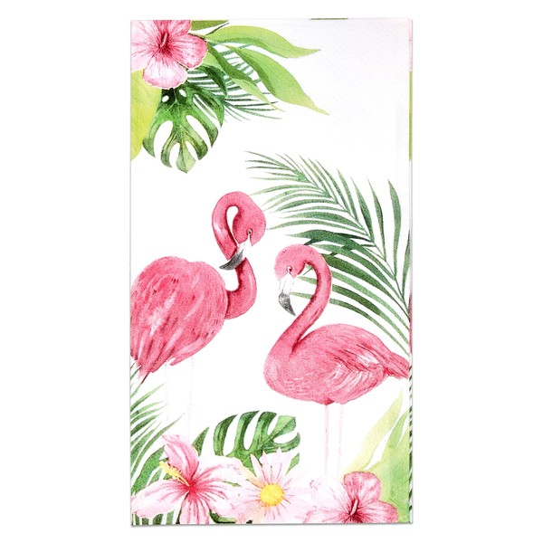 100 Flamingo Guest Napkins Pink 3 Ply Disposable Paper Pack Tropical Summer Flamingos Pool Luau Beach Hand Napkin for Bathroom Hotel Gym Spa Party Wedding Bridal Baby Shower Decorative Towels