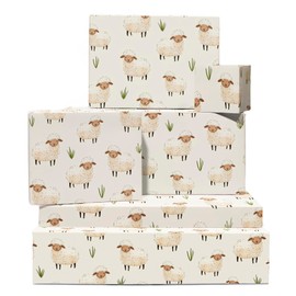 Farm Animals Wrapping Paper - Sheep - 6 Sheets of Wrapping Paper for Kids Boys and Girls - Gift Wrapping Paper for Birthday, Baby Shower, Christening - with Stickers - by Central 23