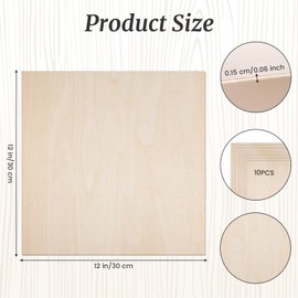 10Pack Basswood Sheets 1/16, 11.8"*11.8" 1.5mm Basswood for Laser Cutting Planks Boards Panels, Balsa Wood Plywood Craft Engraving Blanks, Thin Wood Sheets Plywood Unfinished for Crafts Drawing