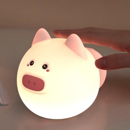 Rusoso Pig Kids Night Light, Portable LED Baby Night Light Kids Night Lamp, USB Chargeable Battery Silicone Baby Sleep Lights for Children Kids Baby Boy Girl Gifts Cute Room Decor Bedroom Decor