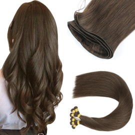 ABH AMAZINGBEAUTY HAIR Sew in Hair Extensions Real Human Hair Hand Tied Weft Hair Extensions Human Hair Extensions Sew in Hair Weft Extensions Real Human Hair Weft Dark Brown Color 2, 50 Gram, 20 Inch