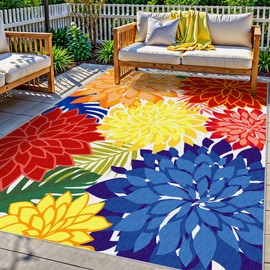Arenarug Indoor Outdoor Area-Rug Washable Multicolored Patio Rug Tropical Botanical Modern Floral Indoor Outdoor Carpet Non-Slip for Patio, Deck, Backyard, Porch (6x9)