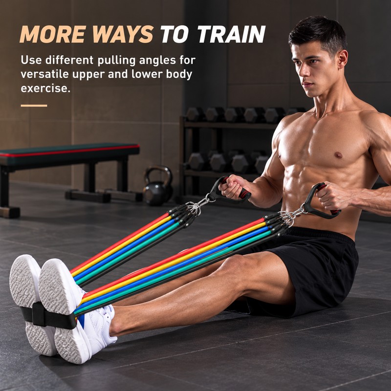 11-Piece Resistance Band Set for Home Workouts – 10–50 lb