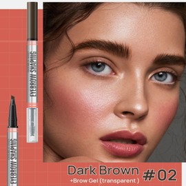 Waterproof Microblading Eyebrow Pen with Brow Brush - Magic Eyebrow Pencil for Rapid Natural Brow Enhancement - Dark Brown
