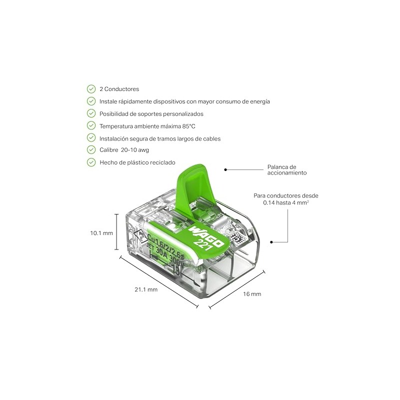 Wago | Conector De Empalme Eléctrico De Palanca, 100 Piezas,