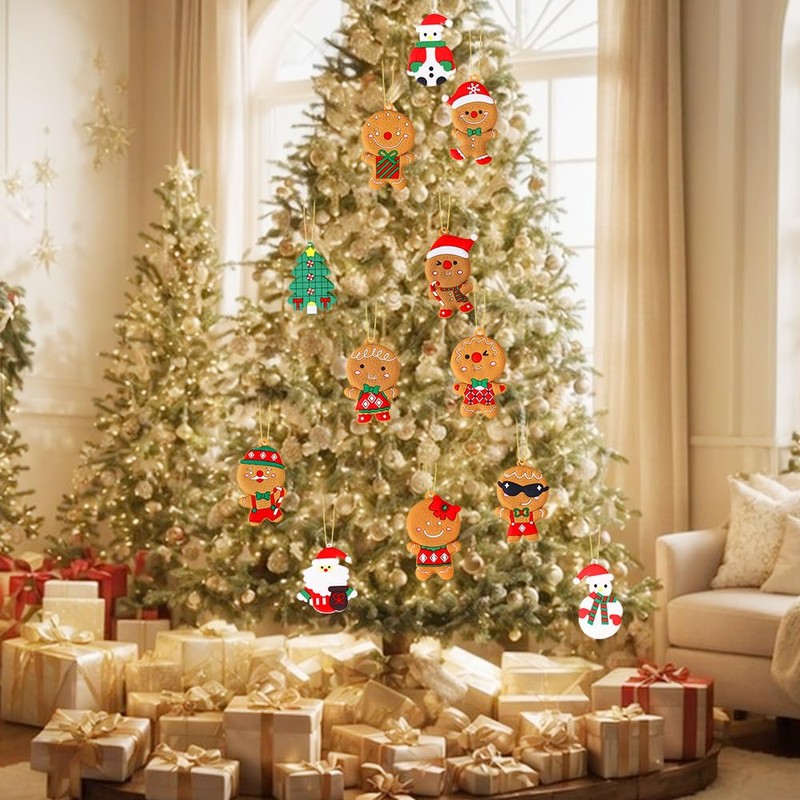 12pcs Christmas Gingerbread Ornaments, Gingerbread Christmas Tree Decorations, Gingerbread Hanging