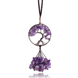 LAIDANLA Amethyst Round Shaped Tree of Life Healing Crystals Ornaments Window Bling Cute Hanging Ornament Room Decor for Teen Girls for women Room Decor Aesthetic Hippie Boho Decor