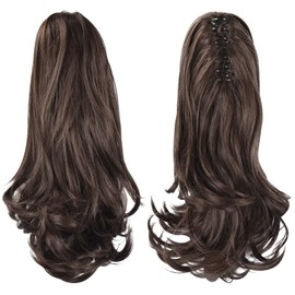 Sofeiyan 13" Ponytail Extension Long Curly Ponytail Clip in Claw Hair Extension Natural Looking Synthetic Hairpiece for Women,Medium Brown