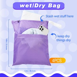 Frienda 4 Pieces Wet Dry Bag for Baby Waterproof Reusable Washable Diaper Bag Sealed with Handle for Travel, Beach, Swimsuit, Diapers, Dirty Gym Clothes and Toiletries (Macaron)