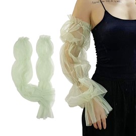 changyexi Sheer Mesh Lace Arm Sleeves, Detachable Tulle Sleeves to Cover Arms, Lace Sleeves to Cover Arms for Women- (green, One size)