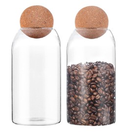 Pack of 2 Glass Food Storage Jars with Ball Cork Lid 800 ml Glass Storage Jars, Storage Jars with Lid, Airtight Glass Container Glasses with Cork Ball, for Coffee, Spices, Tea, Beans, Sugar