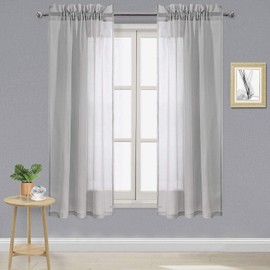 DWCN Grey Sheer Curtains Semi Transparent Voile Rod Pocket Curtains for Bedroom and Living Room, 42 x 54 inches Long, Set of 2 Panels