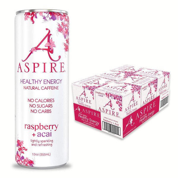 ASPIRE Healthy Energy Drink – Raspberry Acai, 24 Pack – Zero Sugar, Calories or Carbs – Keto, Vegan, Kosher – Contains Natural Caffeine, Vitamins B & C - No Jitters or Crash – 12oz Cans