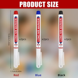 Foyods 6PCS Long Deep Hole Marker Pen, 3-Color Long Reach Head for Construction Hole Marking, Permanent Ink Carpenter Pens with Extended Nose Tips Waterproof (Red, Blue, Black)