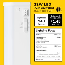 Inlight 24" LED Under Cabinet Lighting, 5 CCT Selectable 2700-5000 K, Dimmable, ETL-Listed, White Finished, IN-0208-3-WH
