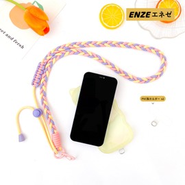 [ENZE] Enze Smartphone Strap, Handmade, Macaron Color, Strap Holder, Long Shoulder Strap for Smartphones, Adjustable Length, Portable, Compatible with All Models, Pack of 1