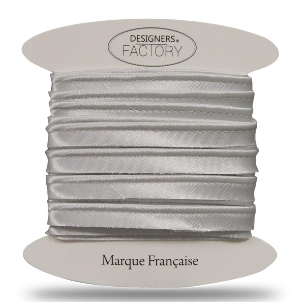 designers-factory Beautiful Satin Piping Ribbon - Ideal for Sophisticated Finishes to attach between 2 fabrics or to the edge of your creations. (By 10 Metres, Silver)