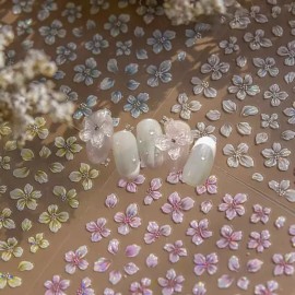 네일아트 오로라빛 봄꽃꾸미기 벚꽃 엠보 스티커 5종 [엠보스티커 - 198] Nail Art Aurora Spring Flower Decoration Cherry Blossom Embossed Stickers Set of 5 [Embossed Stickers - 198]