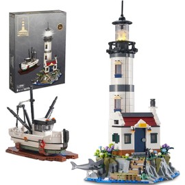 kowkis Lighthouse Building Block Sets with Lighting, The Island Lighthouse Modular Architecture Construction Building Model Set Present for Adults (1677 Pcs)