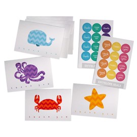 Hill Valley Greetings Under The Sea Chevron Animals Thank You Cards Variety Pack - For Baby Showers or Kids - 48 Cards with Envelopes and Colorful Sticker Seals